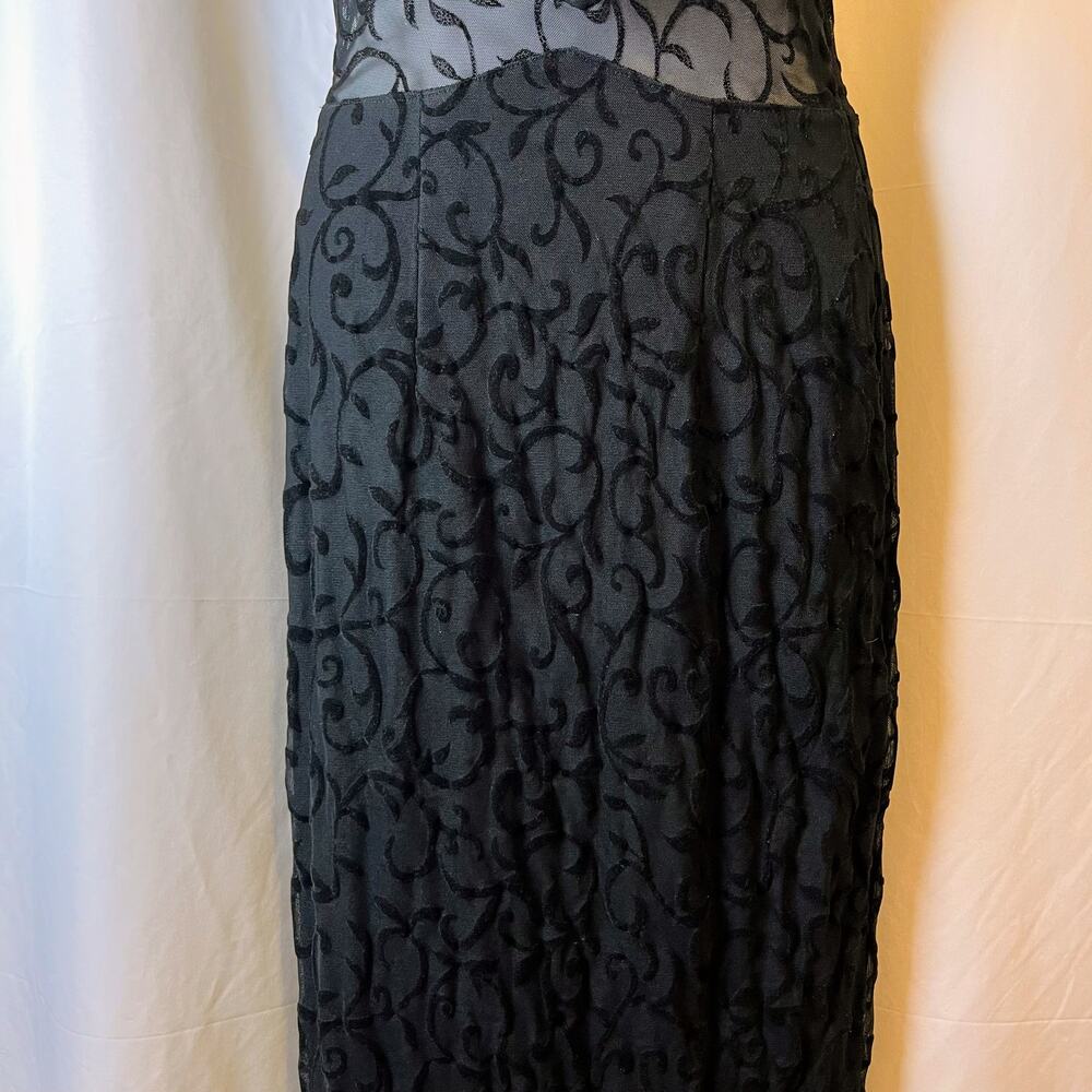 VTG Bari Jay Y2K Black Burnout Velvet Sheer Waist Maxi Dress XS Gothic Vamp 90s - Picture 6 of 8
